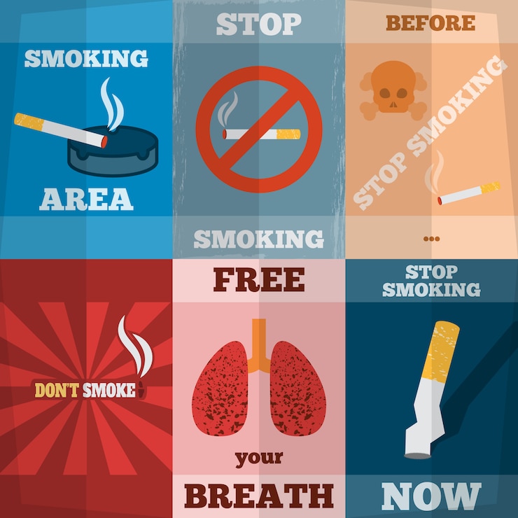 Vettore gratuito set di mini poster per fumatori