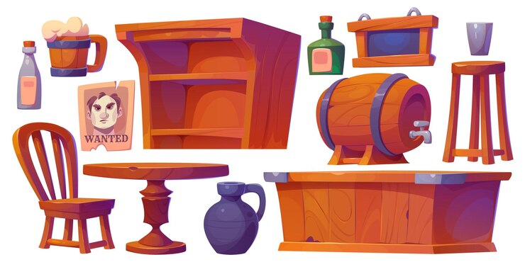 Vettore gratuito set di mobili da bar occidentali