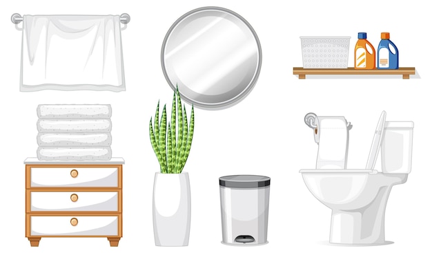 Set di mobili da toilette per l'interior design su sfondo bianco