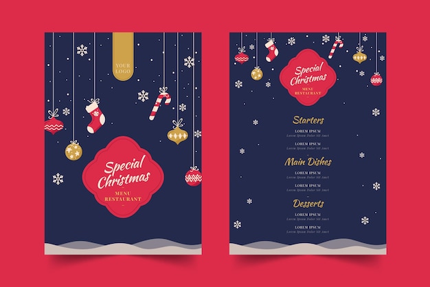 Set di modelli di menu di natale design piatto