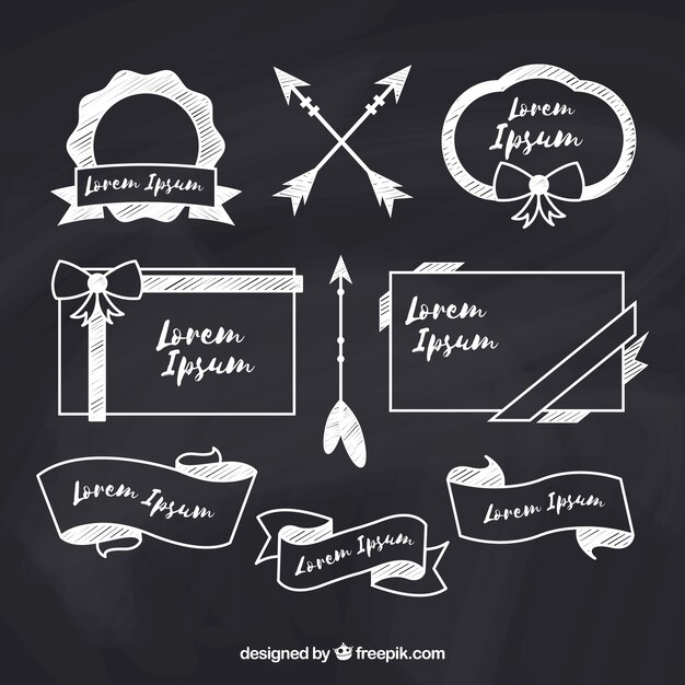 Set di nastri, cornici e frecce in stile lavagna