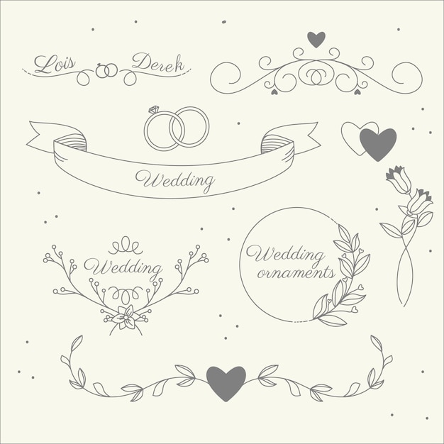 Set di ornamenti da sposa piatti lineari