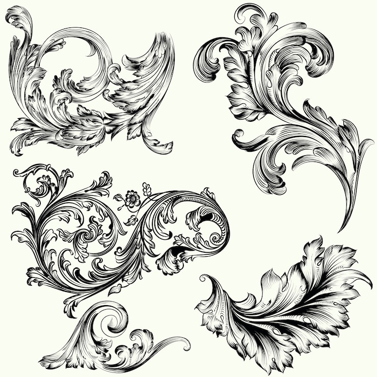 Vettore gratuito set di ornamenti decorativi vctor in stile vintage