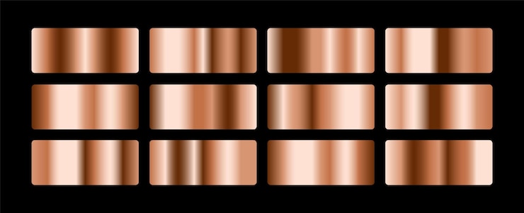 Vettore gratuito set di palette di gradienti in oro rosa metallico per la presentazione web