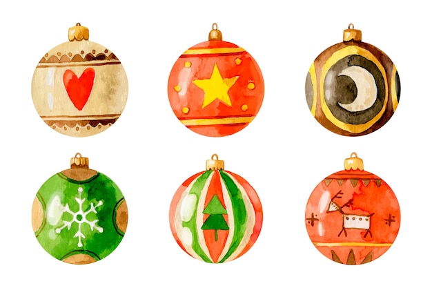 Set di palline di Natale ad acquerello