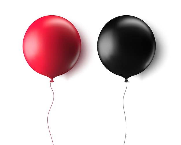 Set di palloncini 3d rossi e neri realistici isolati su sfondo trasparente