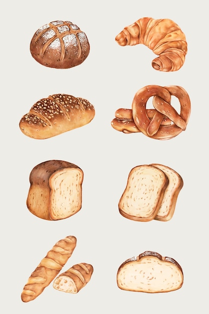 Set di pane fresco disegnato a mano