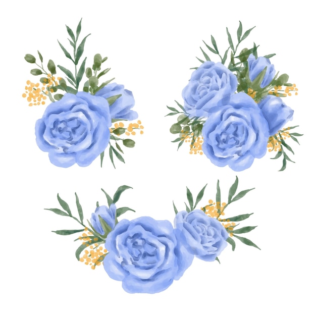 Set di parti separate e riunire un bellissimo bouquet di fiori in stile acquarello su sfondo bianco piatto illustrazione vettoriale