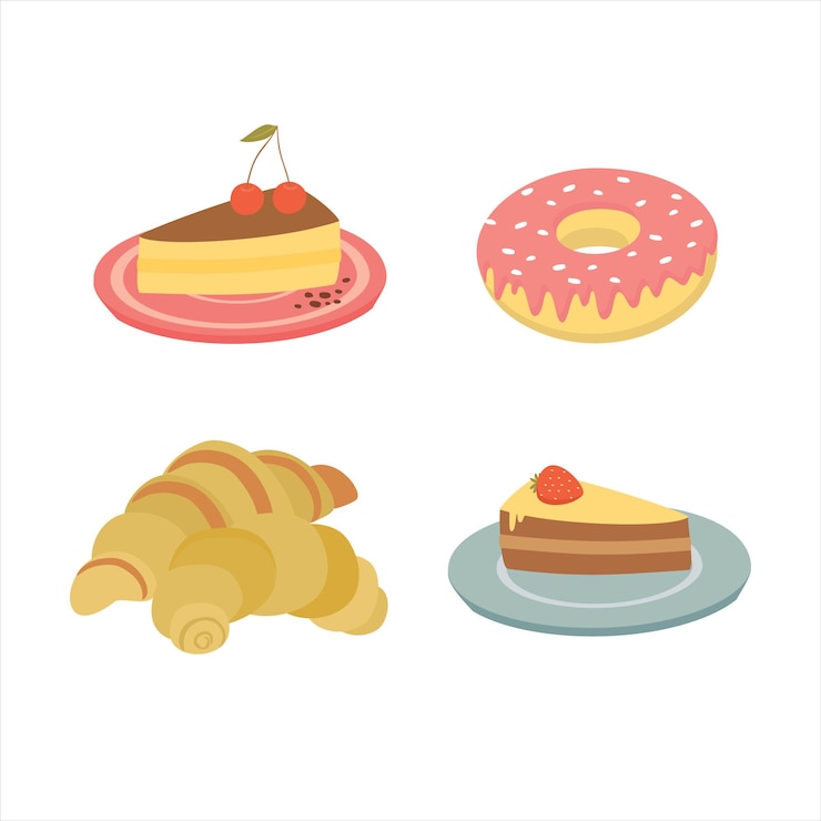 Vettore gratuito set di pasticcini dolci