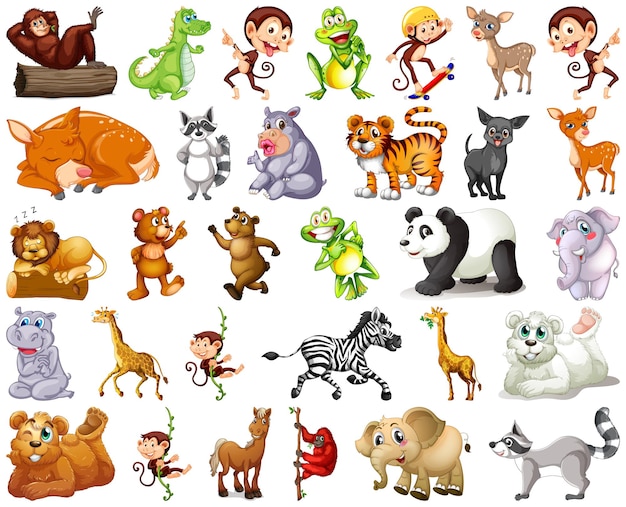 Set di personaggi dei cartoni animati animali