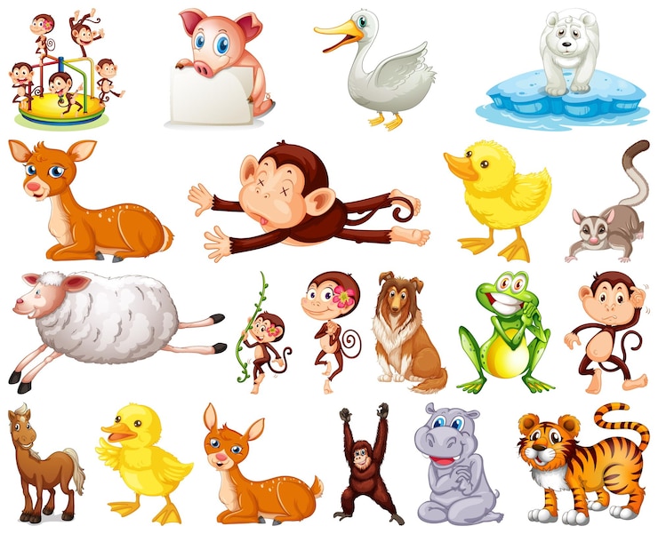 Vettore gratuito set di personaggi dei cartoni animati degli animali