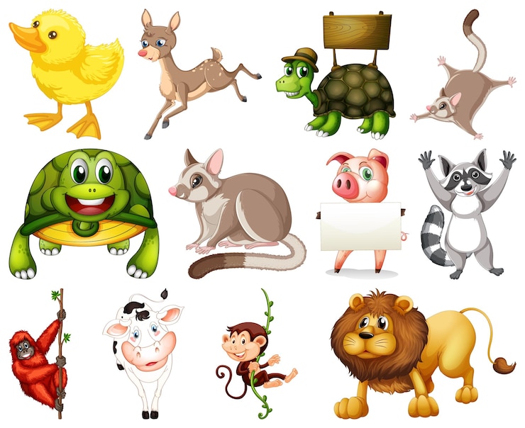 Vettore gratuito set di personaggi dei cartoni animati degli animali