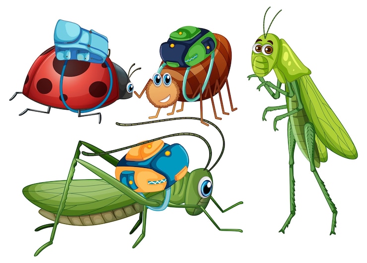 Vettore gratuito set di personaggi dei cartoni animati di insetti
