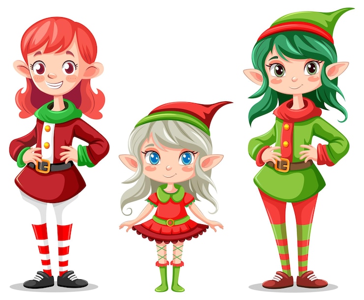 Vettore gratuito set di personaggi dei cartoni animati di natale