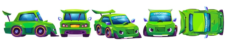 Vettore gratuito set di personaggi di cartoni animati per auto da corsa