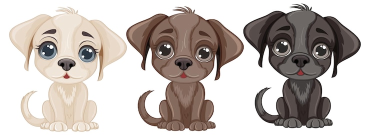Vettore gratuito set di personaggi di cartoni animati per cani carinosi