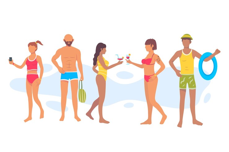 Vettore gratuito set di persone spiaggia design piatto