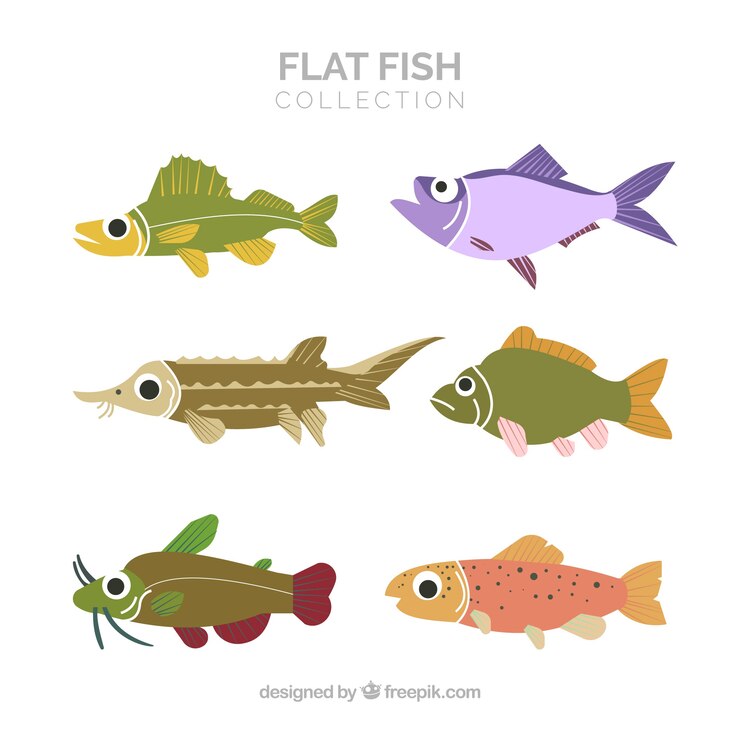 Vettore gratuito set di pesci colorati in mano disegnato stile