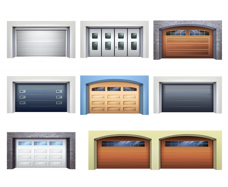 Vettore gratuito set di porte da garage realistico