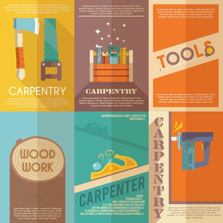 Vettore gratuito set di poster di carpenteria