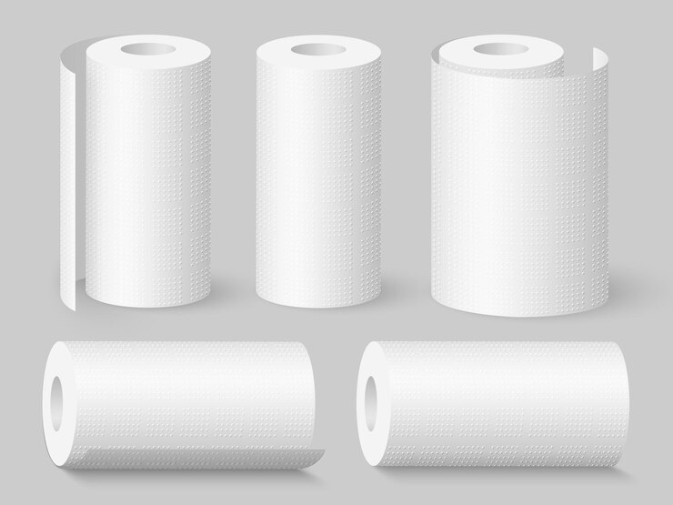 Set di rotoli di carta da cucina morbidi realistici.