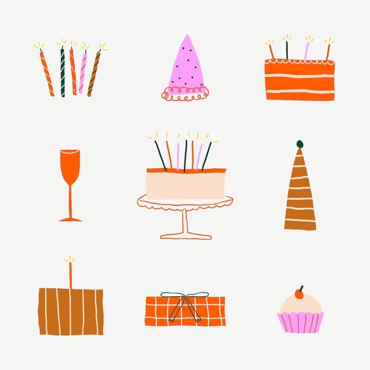 Vettore gratuito set di scarabocchi di simpatici adesivi per feste di compleanno