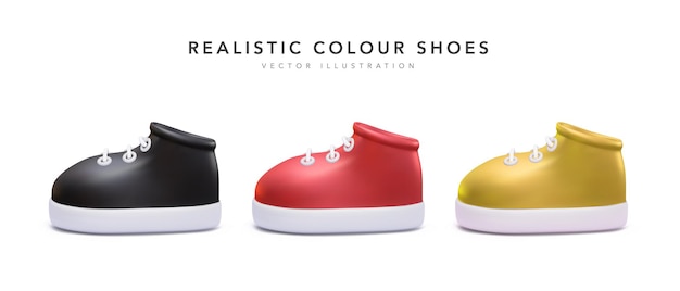 Set di scarpe da ginnastica realistiche in diversi colori isolati su sfondo bianco
