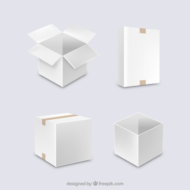 Set di scatole bianche per la spedizione in stile realistico