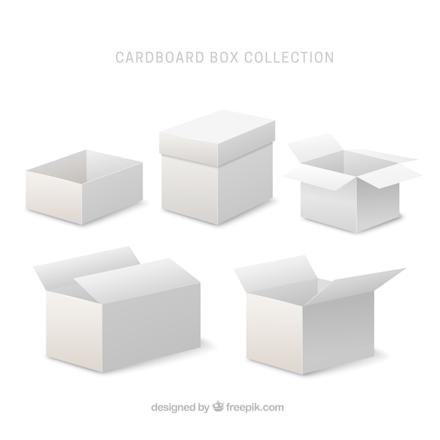 Set di scatole bianche per la spedizione in stile realistico
