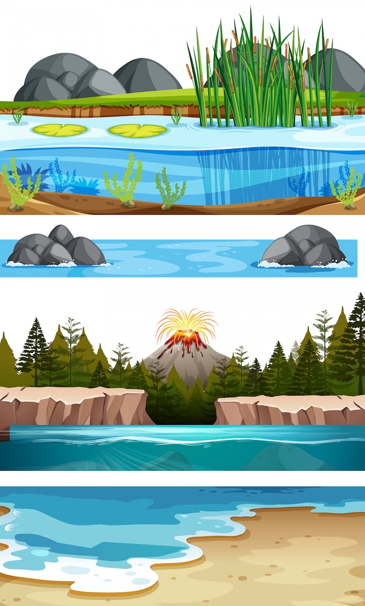 Vettore gratuito set di scene d'acqua