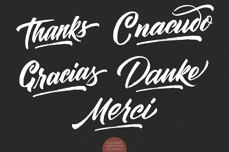 Vettore gratuito set di scritte disegnate a mano grunge vettoriali grazie in diverse lingue. calligrafia scritta a mano moderna elegante con citazione grata. manifesto di tipografia scuro. per biglietti, inviti, stampe ecc.