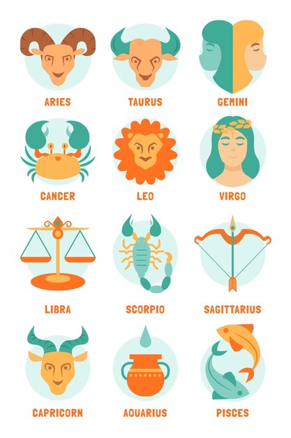 Set di segni zodiacali design piatto