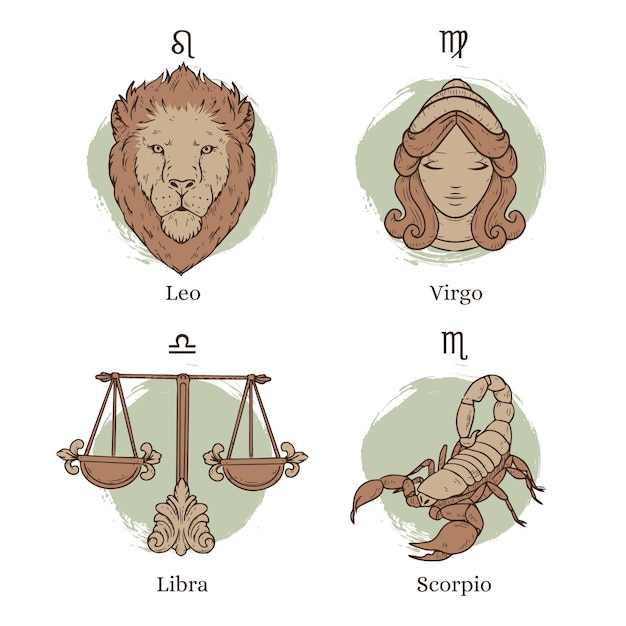 Set di segni zodiacali disegnati a mano con incisione