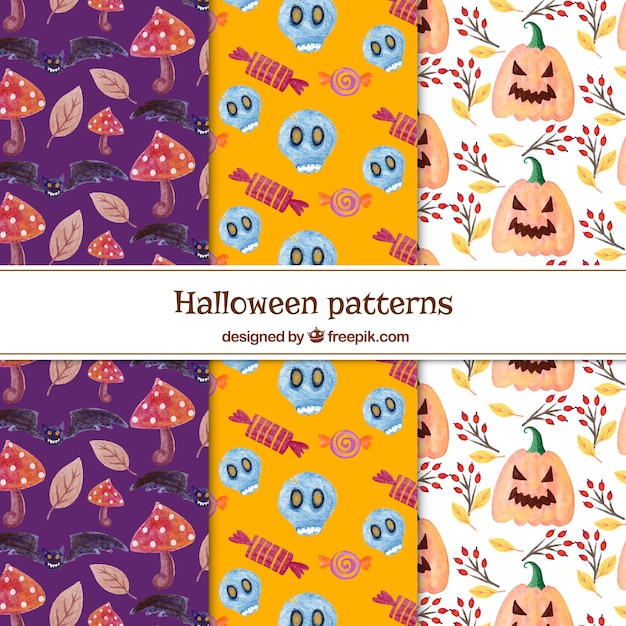 Set di sei modelli di halloween acquerello
