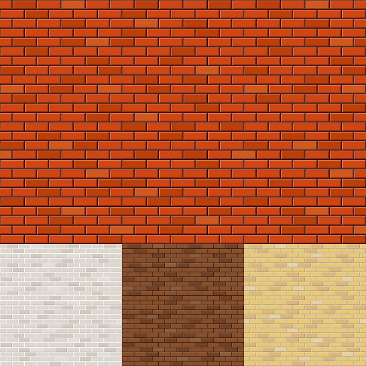 Vettore gratuito set di sfondi di muro di mattoni. texture di superficie, blocco grezzo, muratura e pietra.