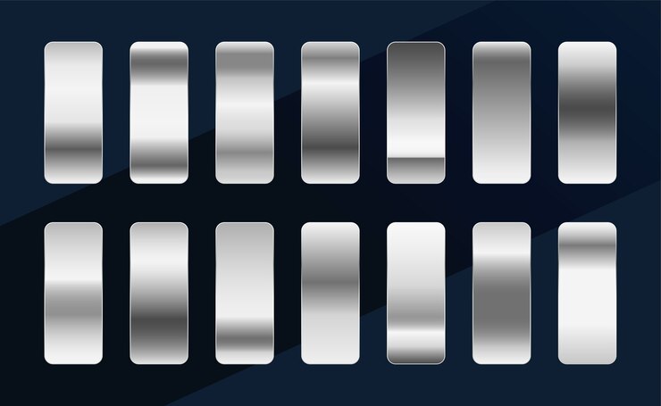 Vettore gratuito set di sfumature metalliche argento cromo platino o alluminio