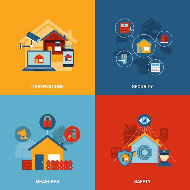 Vettore gratuito set di sicurezza domestica
