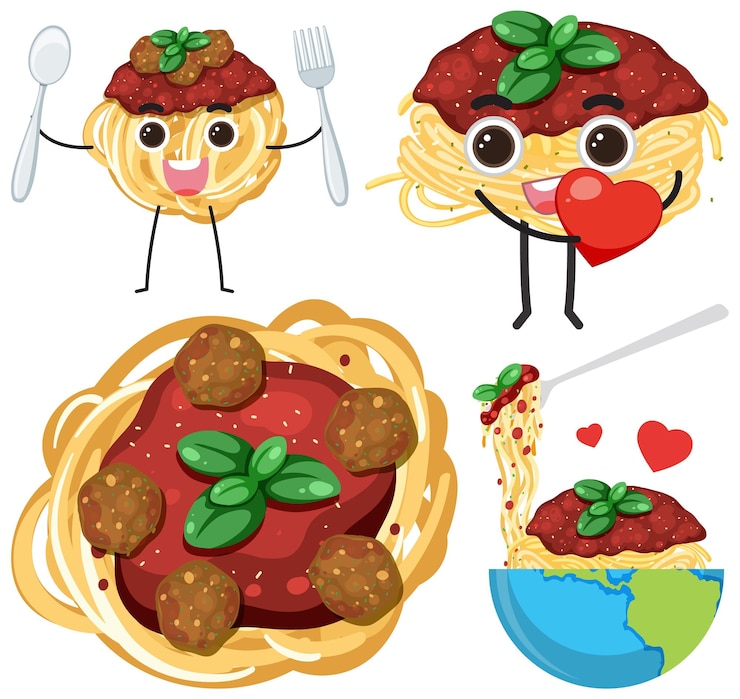 Vettore gratuito set di spaghetti misti