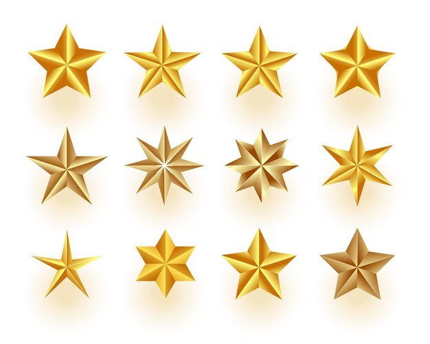 Set di stelle dorate decorative per il design delle vacanze di Natale
