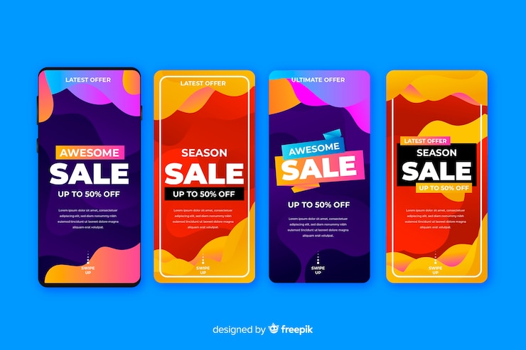 Vettore gratuito set di storie di instagram di vendita