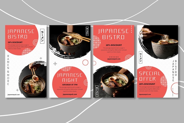 Set di storie di instagram ristorante giapponese