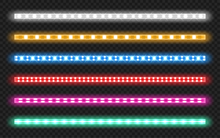 Vettore gratuito set di strisce led con effetto bagliore neon