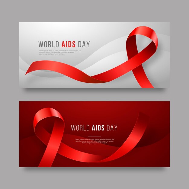 Set di striscioni realistici orizzontali per la giornata mondiale dell'AIDS