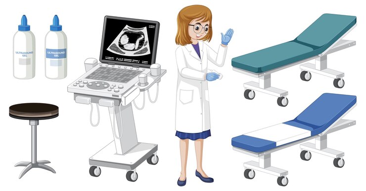 Vettore gratuito set di strumenti medici per ecografia in gravidanza