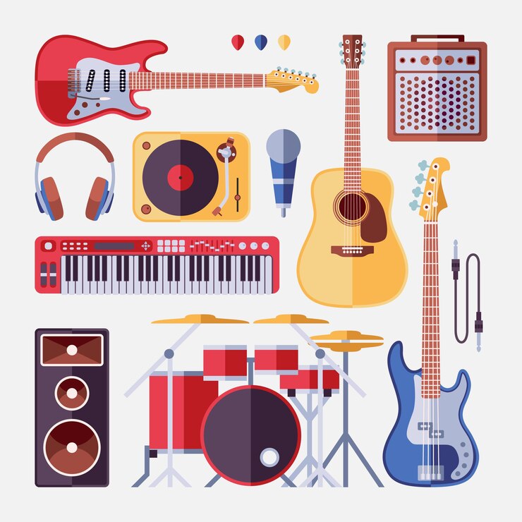 Vettore gratuito set di strumenti musicali rock band