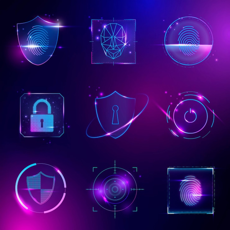 Vettore gratuito set di tecnologie di sicurezza informatica