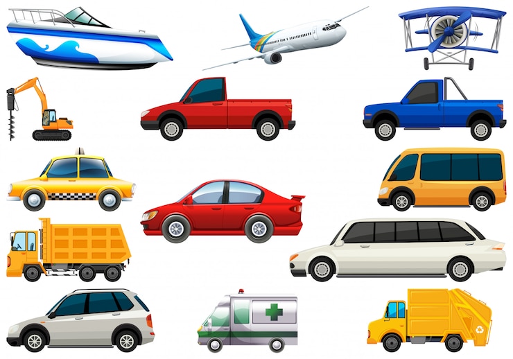 Vettore gratuito set di veicoli di trasporto