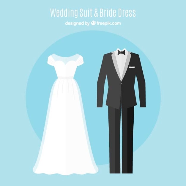 Vettore gratuito set di vestito brid carino ed elegante abito da sposa in design piatto