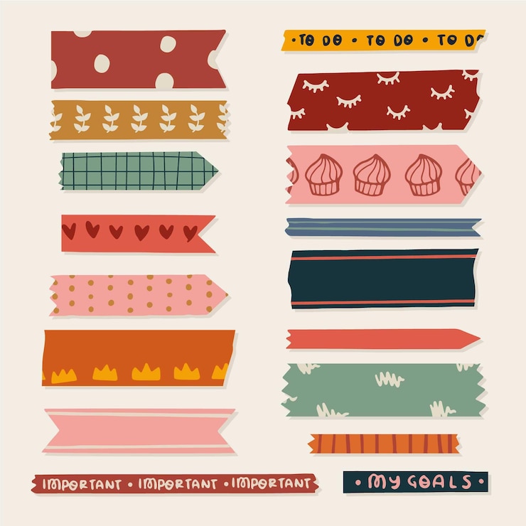 Vettore gratuito set di washi tape disegnato