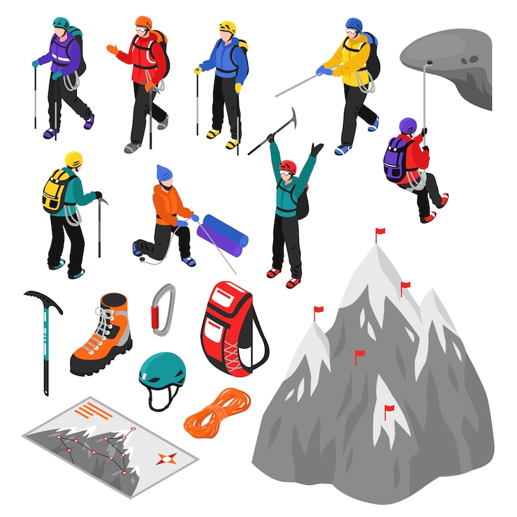 Vettore gratuito set isometrico alpinismo